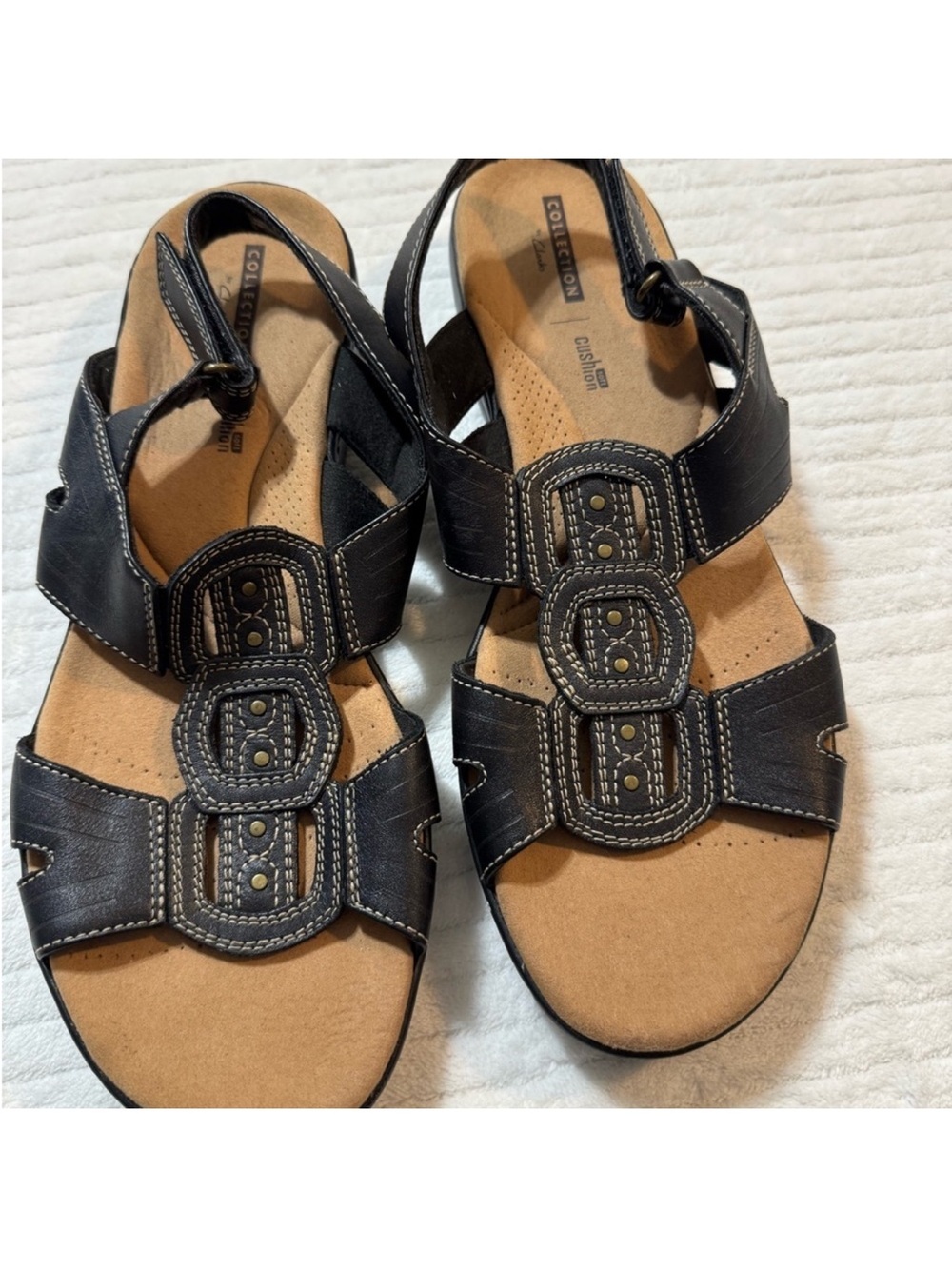 Clarks Black Leather Slingback Sandals with Decorative Straps - Picture 5 of 5